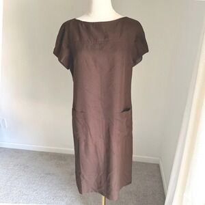 Vintage Brown 100% Silk Shift Dress Neiman Marcus 8 90s Minimal Old Money Chic